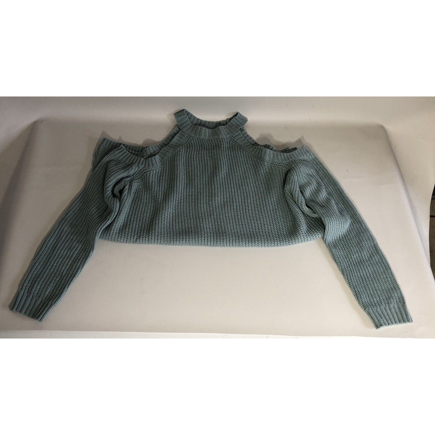 She + Sky Long Sleeve Slate Blue Cold Shoulder Tunic High Neck Sweater Med Euc — image 6 of 6